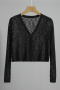 casual slight stretch solid color 10 colors knitted cardigan all-match top_Black