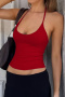 sexy slight stretch 3 colors solid color halter-neck tank top_Pink_Red