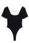 exquisite slight stretch crew neck 4 colors backless bodysuit(size run small)_Black
