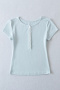 casual stretch 6 colors solid color crew neck button t-shirts(size run small)_Black_White_Pink_Yellow_Sky Blue