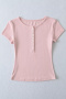 casual stretch 6 colors solid color crew neck button t-shirts(size run small)_Black_White_Pink