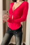 exquisite slight stretch 3 colors deep v-neck hollow bodysuit(size run small)_Black_Gray_Red