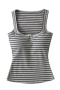 exquisite stretch stripe printing square neck padded tank top(size run small)_Gray