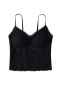 exquisite slight stretch stitching lace v-neck padded tank top(size run small)_Black