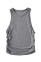 casual slight stretch 9 colors crew neck shirring tank top(size run small)_Black_White_Gray