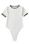 casual slight stretch 4 colors crew neck contrast color bodysuit(size run small)_Black_White