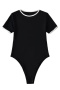 casual slight stretch 4 colors crew neck contrast color bodysuit(size run small)_Black