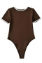 casual slight stretch 4 colors crew neck contrast color bodysuit(size run small)_Black_White_Gray_Brown