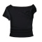 sexy slight stretch 9 colors one shoulder kink top(size run small)_Black
