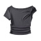 sexy slight stretch 9 colors one shoulder kink top(size run small)_Black_White_Gray_Dark Gray
