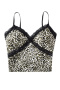 sexy slight stretch leopard printing lace trim padded tank top(size run small)_White