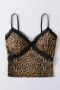 sexy slight stretch leopard printing lace trim padded tank top(size run small)_White_Brown