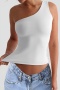 stylish slight stretch 4 colors one shoulder slim all-match vest_Black_White