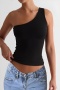 stylish slight stretch 4 colors one shoulder slim all-match vest_Black