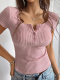 casual slight stretch slim fit short sleeve knitted t-shirt_Black_White_Gray_Pink