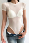 sexy slight stretch solid color see-through mesh short sleeves bodysuit size run small_Black_White_Beige