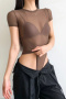 sexy slight stretch solid color see-through mesh short sleeves bodysuit size run small_Black_White_Beige_Brown