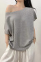 casual slight stretch simple 4-colors solid color loose knit top size run small_Black_White_Gray