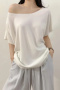 casual slight stretch simple 4-colors solid color loose knit top size run small_Black_White