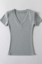 casual stretch slim fit short-sleeved t-shirt with shoulder pads size run small_Black_White_Gray