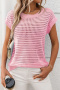 casual slight stretch 5-colors solid color knitted hollow short-sleeved sweater_Black_White_Pink