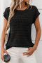 casual slight stretch 5-colors solid color knitted hollow short-sleeved sweater_Black