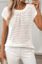 casual slight stretch 5-colors solid color knitted hollow short-sleeved sweater_Black_White