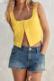 sexy design slight stretch knit solid color sleeveless vest_White_Yellow