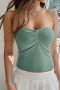 casual slight stretch solid color slim fit tube top pleated vest_Black_White_Green