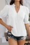 casual non-stretch 4-colors solid color flared half-sleeve wrinkle fabric top_Black_White