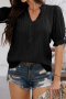 casual non-stretch 4-colors solid color flared half-sleeve wrinkle fabric top_Black