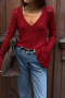 casual slight stretch solid color slim fit crop knitted sweater_White_Rose Red