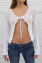 casual slight stretch solid color knitted hollow cardigan top_White