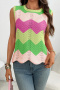 casual slight stretch ribbed knit multicolor crew neck sweaters_Pink_Orange_Light Green