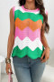 casual slight stretch ribbed knit multicolor crew neck sweaters_Pink