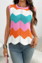 casual slight stretch ribbed knit multicolor crew neck sweaters_Pink_Orange
