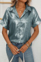 casual plus size non-stretch 7 colors lapel button blouses_Black_Light Pink_Magenta_Sky Blue_Haze Blue