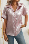 casual plus size non-stretch 7 colors lapel button blouses_Black_Light Pink