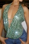 sexy non-stretch halter neck deep v-neck large backless sequined vest_Pink_Orange_Green