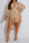 casual plus size non-stretch striped asymmetric loose shirt_Green_Brown