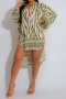 casual plus size non-stretch striped asymmetric loose shirt_Green