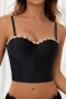 sexy slight stretch pearl decor padded underwire boned crop vest_Black