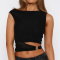 stylish slight stretch 3 colors oblique shoulder hollow ring lined vest_Black