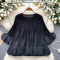 stylish slight stretch 5 colors pleated ruffle loose blouse_Black