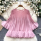 stylish slight stretch 5 colors pleated ruffle loose blouse_Black_White_Dark Gray_Pink