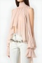elegant non-stretch see through long ribbon blouse_Black_Pink