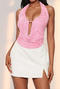 sexy slight stretch halter-neck sequin flower decor tank top new add colors_White_Pink