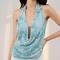 sexy slight stretch halter-neck sequin flower decor tank top new add colors_White_Pink_Red_Light Green_Sky Blue