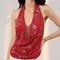 sexy slight stretch halter-neck sequin flower decor tank top new add colors_White_Pink_Red