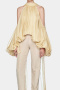 exquisite non-stretch halter-neck shirring solid color blouses_Yellow